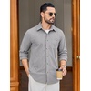 COOFANDY Men’s Waffle Button Down Shirt Casual Long Sleeve Corduroy Shirts(Light Grey)
