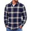 COOFANDY Mens Lightweight Flannel Shirt Long Sleeve Plaid Shirt with Pocket(Navy Blue & Khaki)