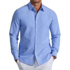 COOFANDY Men’s Oxford Shirt Long Sleeve Casual Button Down Dress Shirt(Blue)