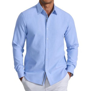 COOFANDY Men’s Oxford Shirt Long Sleeve Casual Button Down Dress Shirt(Light Blue)