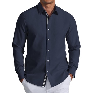COOFANDY Men’s Oxford Shirt Long Sleeve Casual Button Down Dress Shirt(Navy Blue)