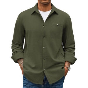 COOFANDY Men’s Waffle Button Down Shirt Casual Long Sleeve Corduroy Shirts(Army Green)