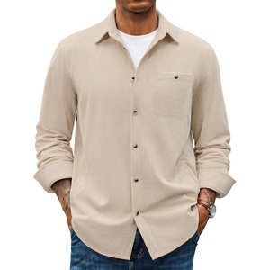 COOFANDY Men’s Waffle Button Down Shirt Casual Long Sleeve Corduroy Shirts(Beige)