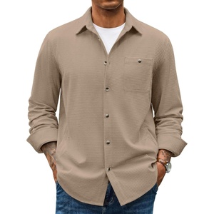 COOFANDY Men’s Waffle Button Down Shirt Casual Long Sleeve Corduroy Shirts(Khaki)