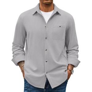 COOFANDY Men’s Waffle Button Down Shirt Casual Long Sleeve Corduroy Shirts(Light Grey)