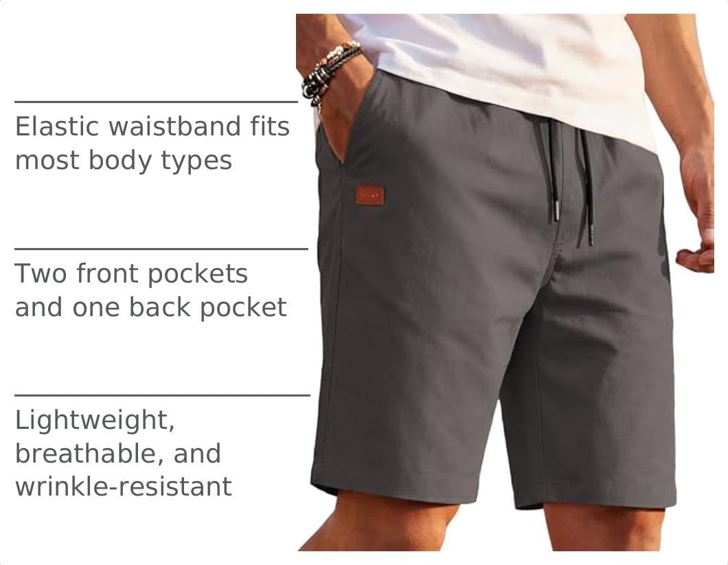 image:imageCOOFANDY Mens Casual Cotton 9 Shorts Drawstring Summer Beach Chino ShortsDark Grey