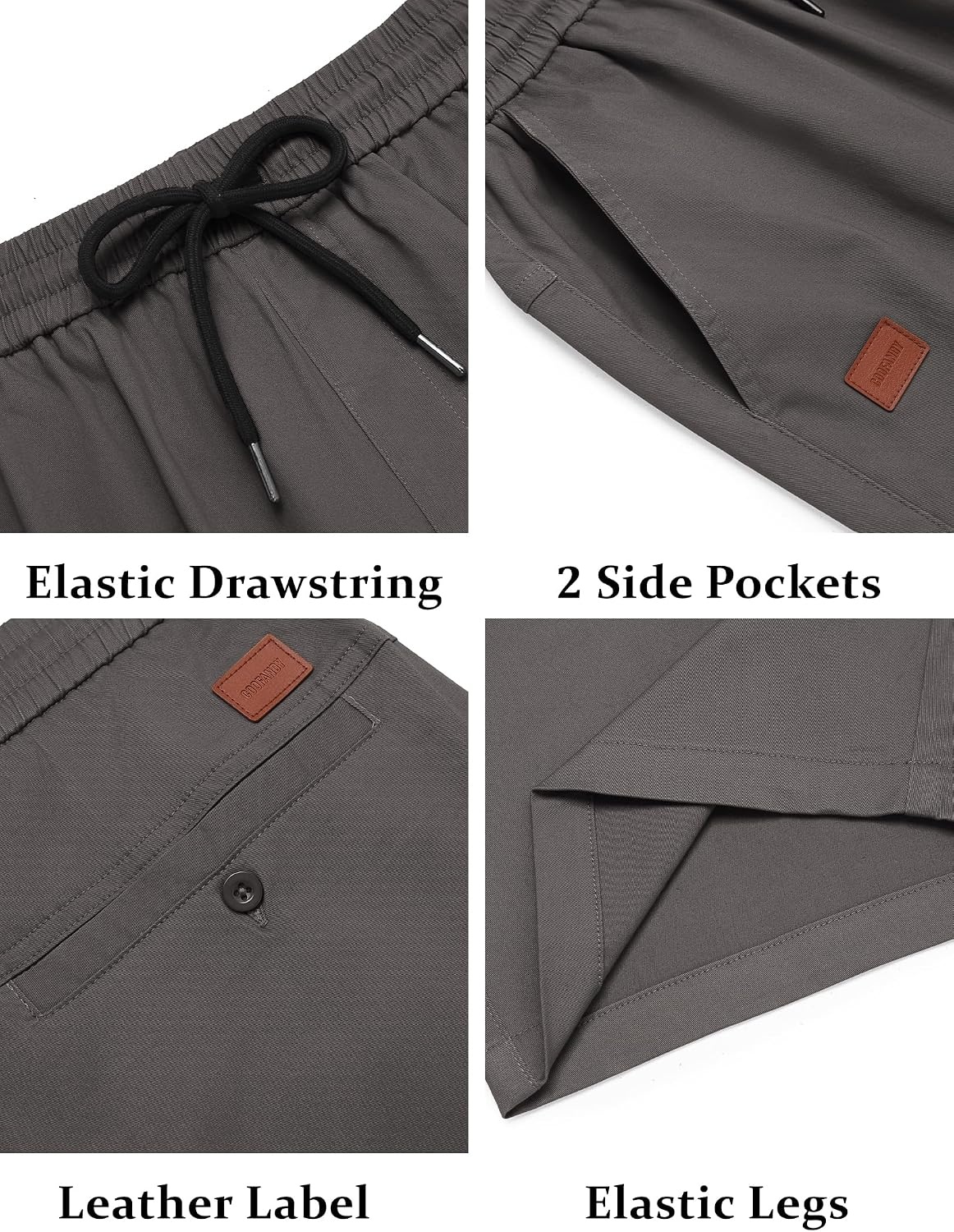 image:imageCOOFANDY Mens Casual Cotton 9 Shorts Drawstring Summer Beach Chino ShortsDark Grey