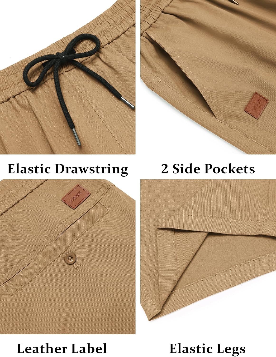 image:imageCOOFANDY Mens Casual Cotton 9 Shorts Drawstring Summer Beach Chino ShortsDark Khaki