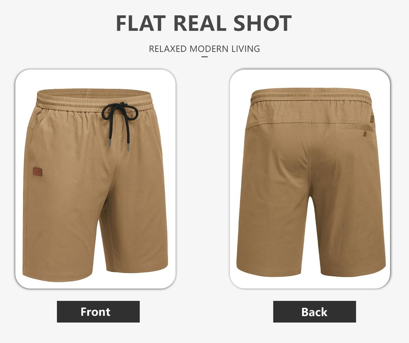image:imageCOOFANDY Mens Casual Cotton 9 Shorts Drawstring Summer Beach Chino ShortsDark Khaki