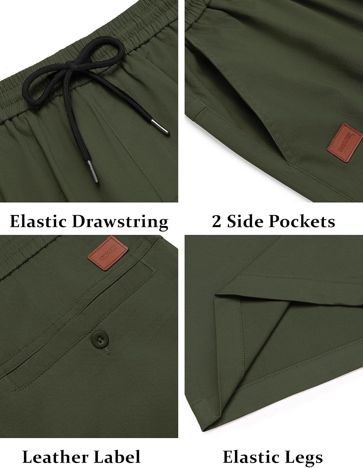 image:imageCOOFANDY Mens Casual Cotton 9 Shorts Drawstring Summer Beach Chino ShortsGreen