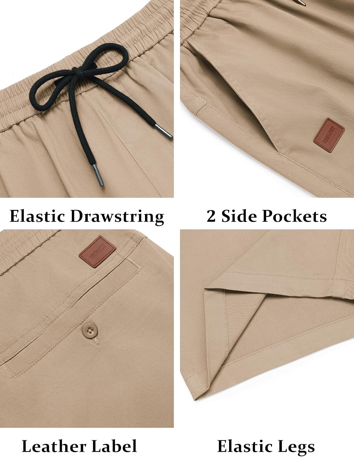 image:imageCOOFANDY Mens Casual Cotton 9 Shorts Drawstring Summer Beach Chino ShortsKhaki