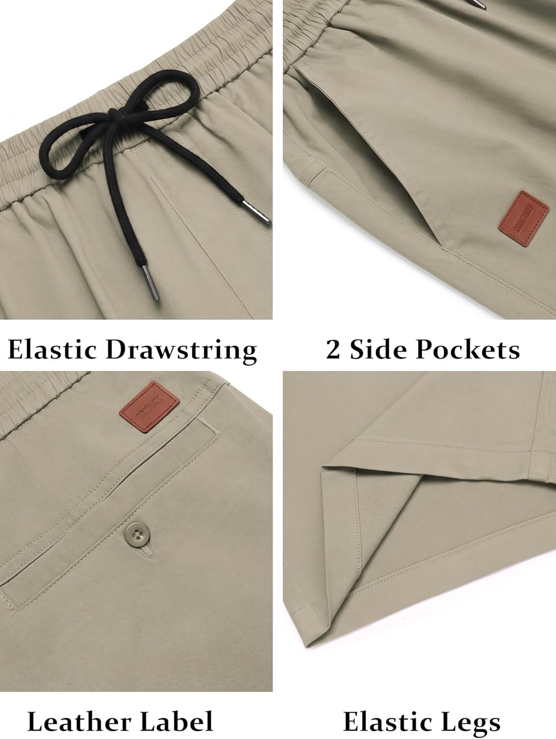 image:imageCOOFANDY Mens Casual Cotton 9 Shorts Drawstring Summer Beach Chino ShortsKhaki2