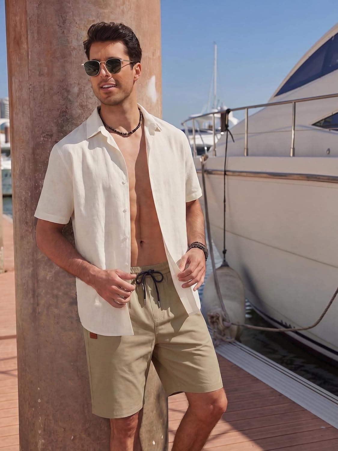 image:imageCOOFANDY Mens Casual Cotton 9 Shorts Drawstring Summer Beach Chino ShortsKhaki2
