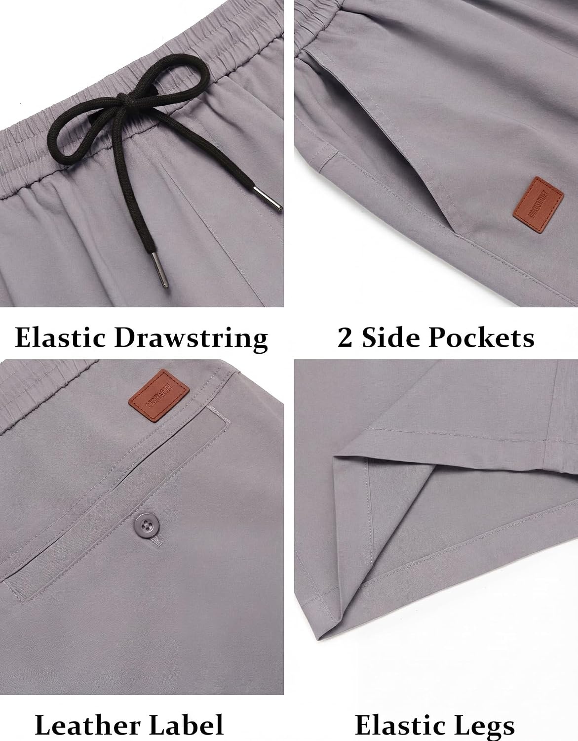 image:imageCOOFANDY Mens Casual Cotton 9 Shorts Drawstring Summer Beach Chino ShortsLight Grey