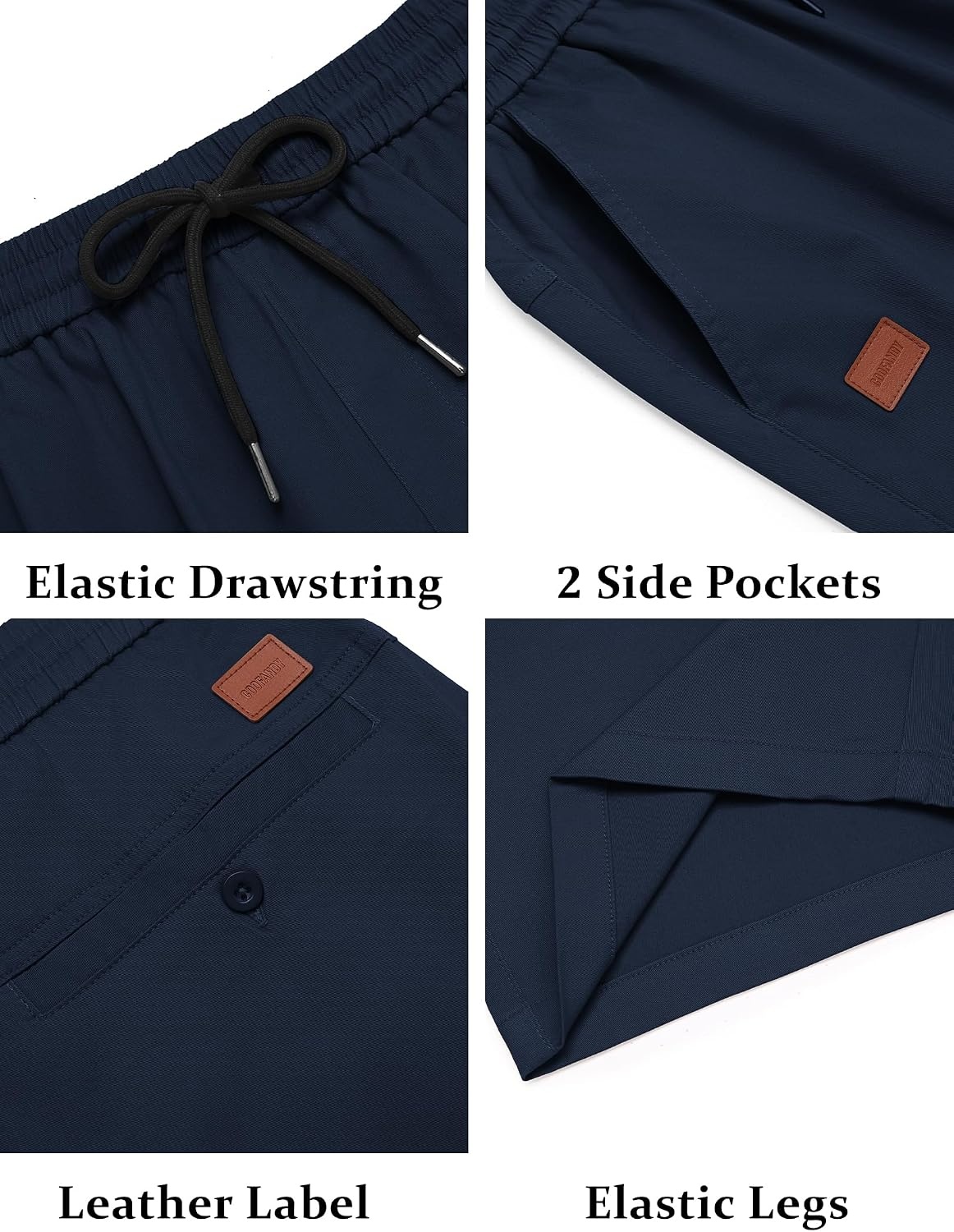image:imageCOOFANDY Mens Casual Cotton 9 Shorts Drawstring Summer Beach Chino ShortsNavy Blue