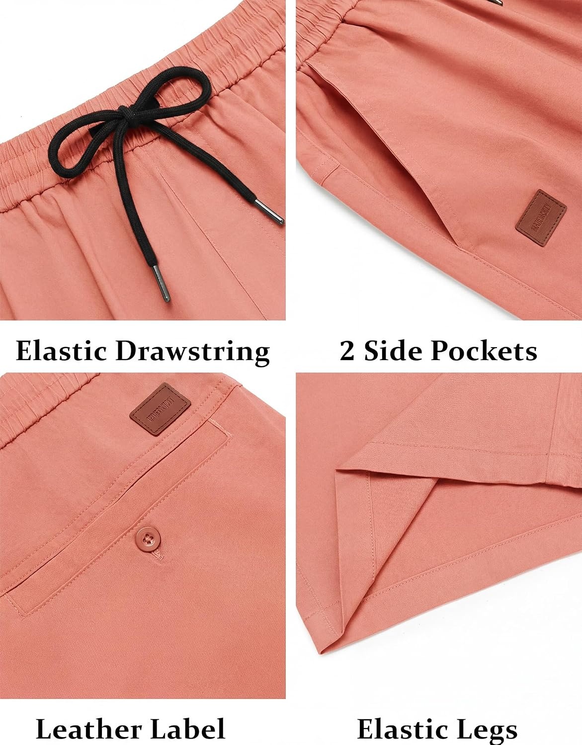 image:imageCOOFANDY Mens Casual Cotton 9 Shorts Drawstring Summer Beach Chino ShortsPink
