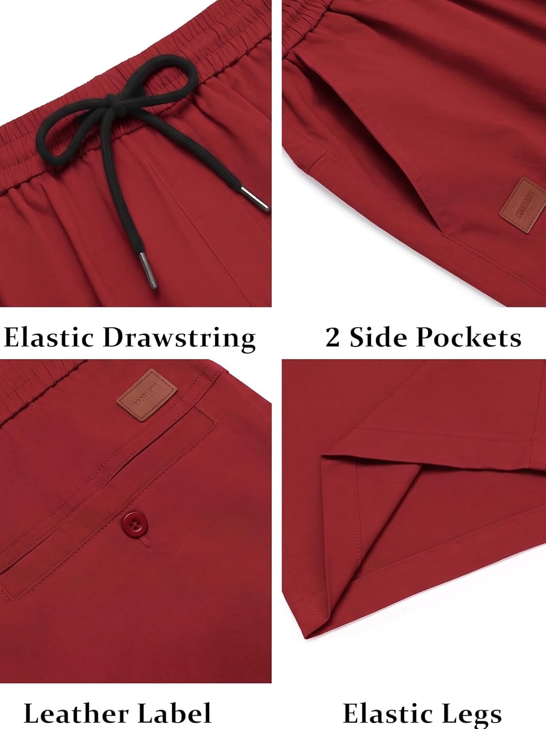 image:imageCOOFANDY Mens Casual Cotton 9 Shorts Drawstring Summer Beach Chino ShortsRed