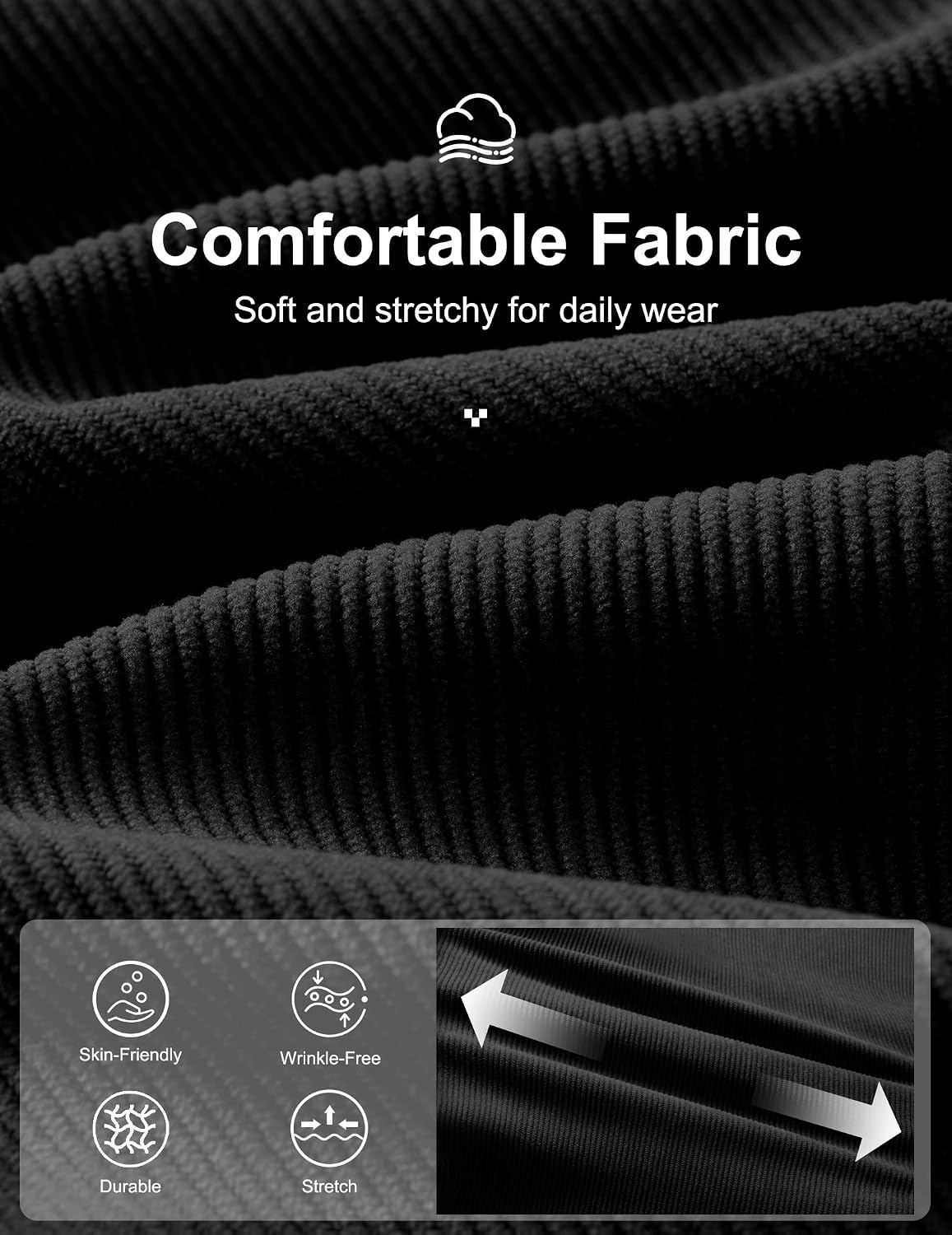 image:imageCOOFANDY Mens Corduroy Pant Straight Fit Flat Front Casual Dress SlacksBlack