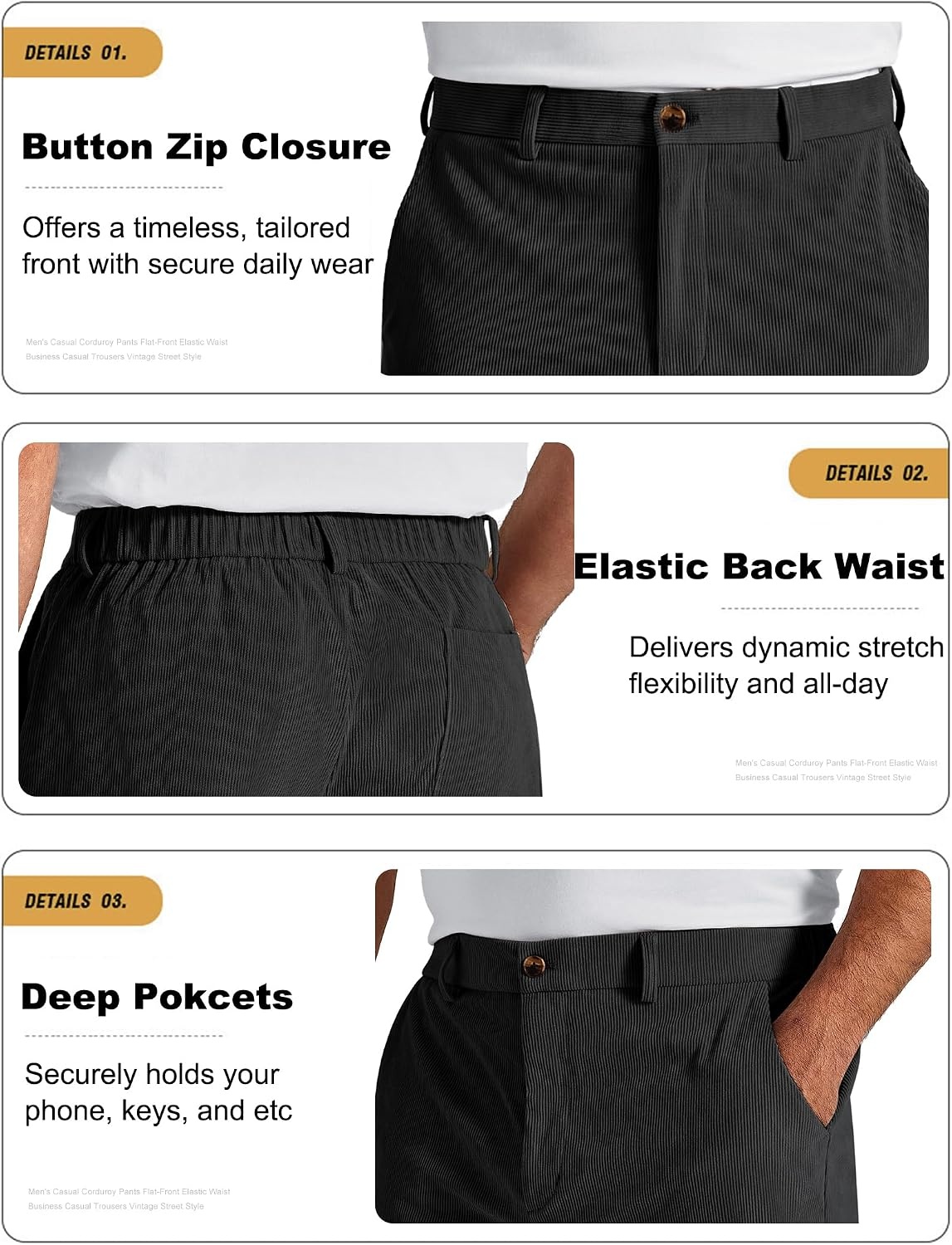 image:imageCOOFANDY Mens Corduroy Pant Straight Fit Flat Front Casual Dress SlacksBlack