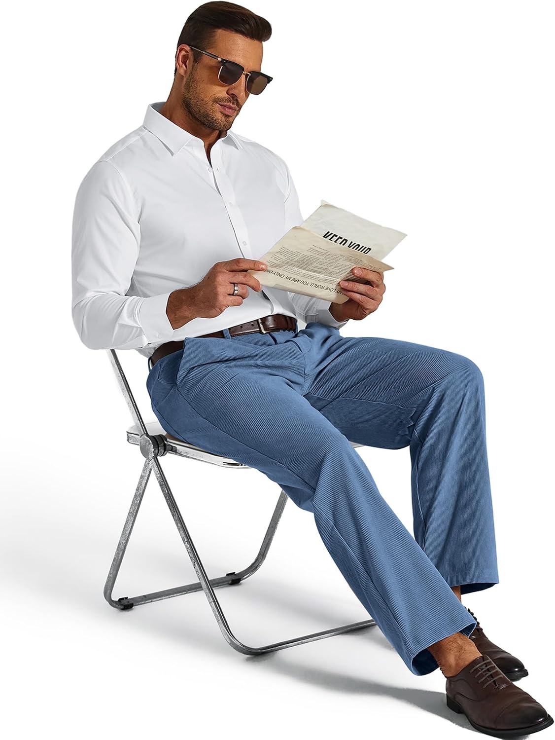 image:imageCOOFANDY Mens Corduroy Pant Straight Fit Flat Front Casual Dress SlacksBlue