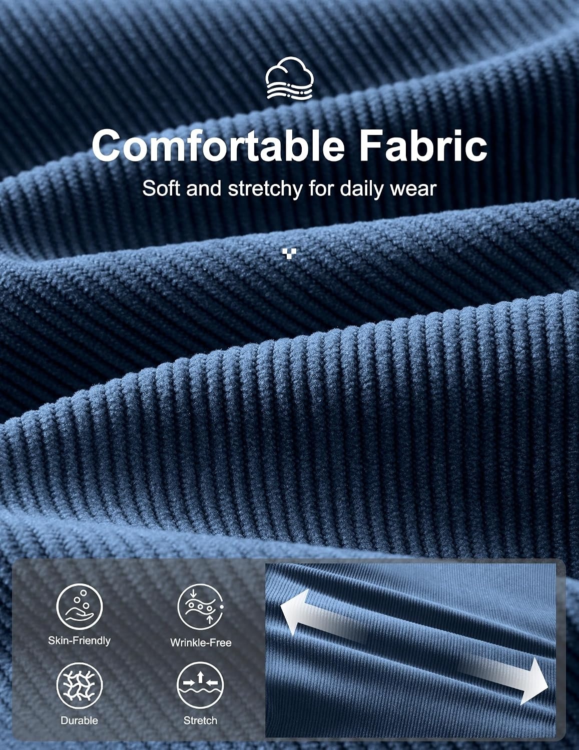 image:imageCOOFANDY Mens Corduroy Pant Straight Fit Flat Front Casual Dress SlacksBlue