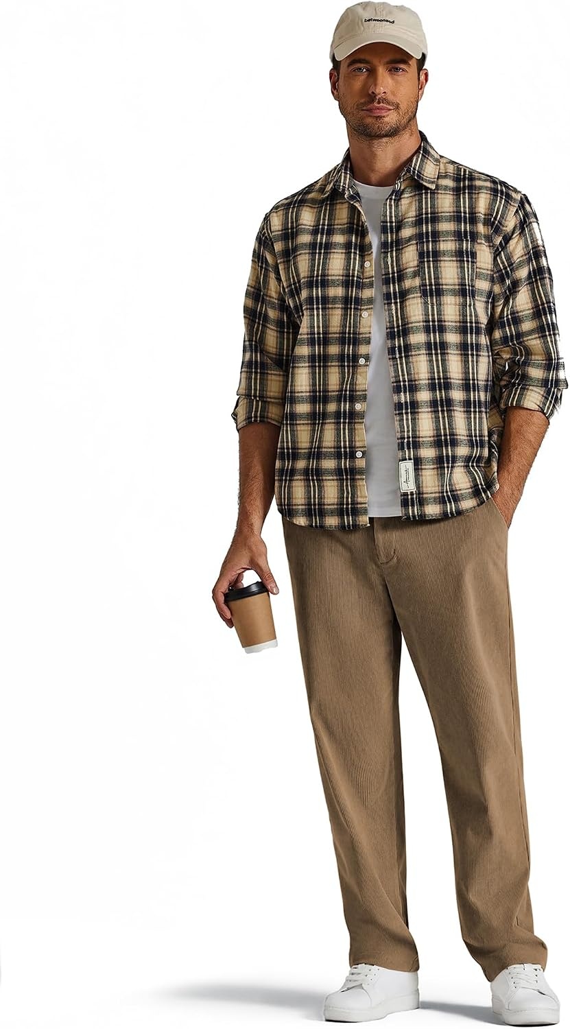 image:imageCOOFANDY Mens Corduroy Pant Straight Fit Flat Front Casual Dress SlacksBrown