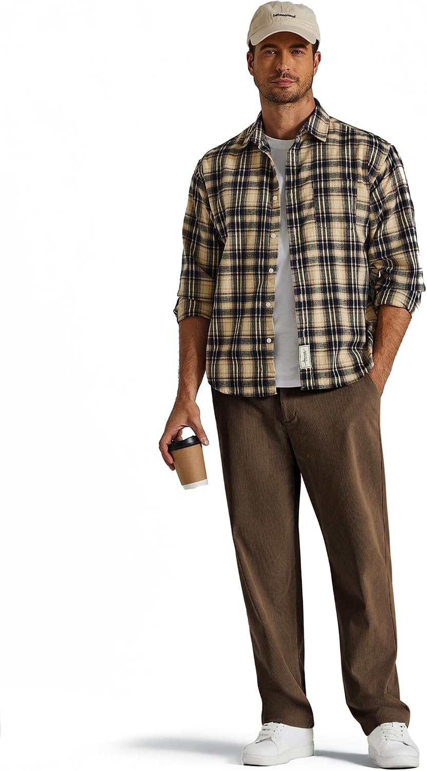 image:imageCOOFANDY Mens Corduroy Pant Straight Fit Flat Front Casual Dress SlacksDark Brown