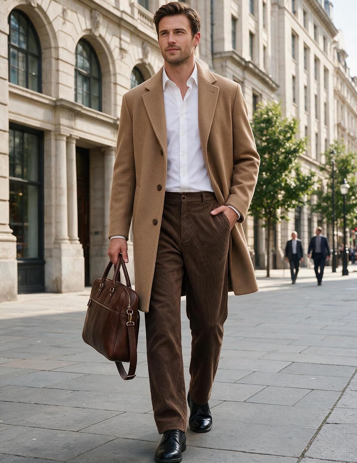 image:imageCOOFANDY Mens Corduroy Pant Straight Fit Flat Front Casual Dress SlacksDark Brown