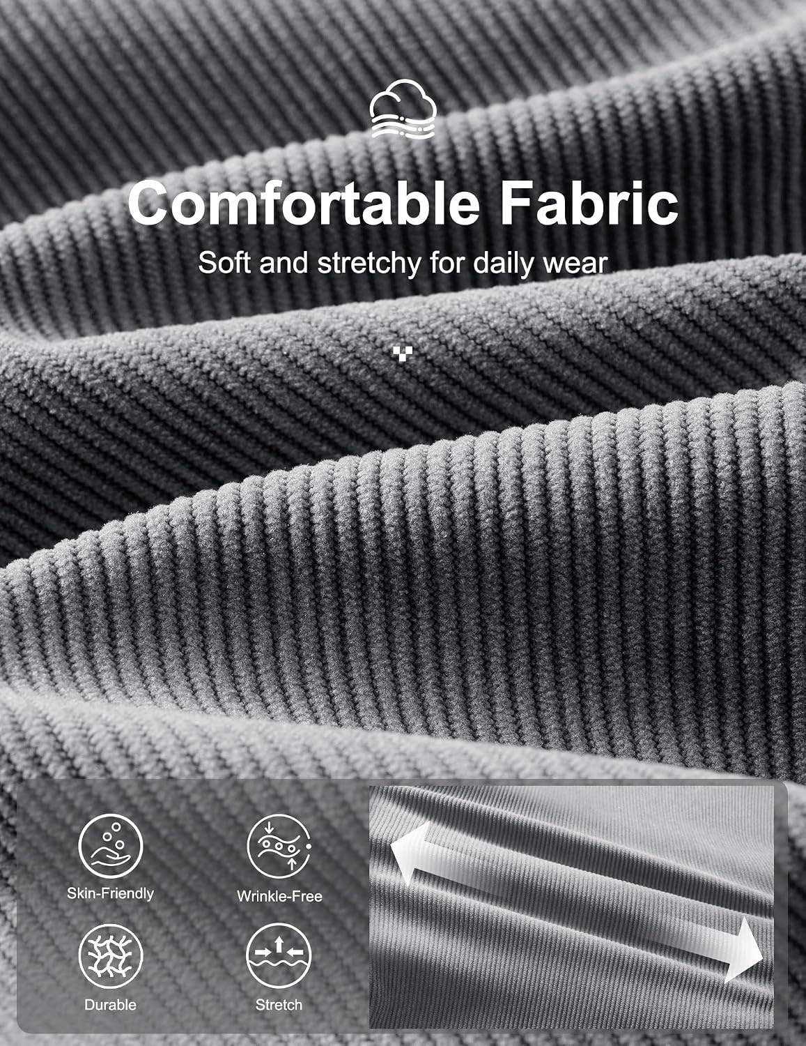 image:imageCOOFANDY Mens Corduroy Pant Straight Fit Flat Front Casual Dress SlacksLight Gray