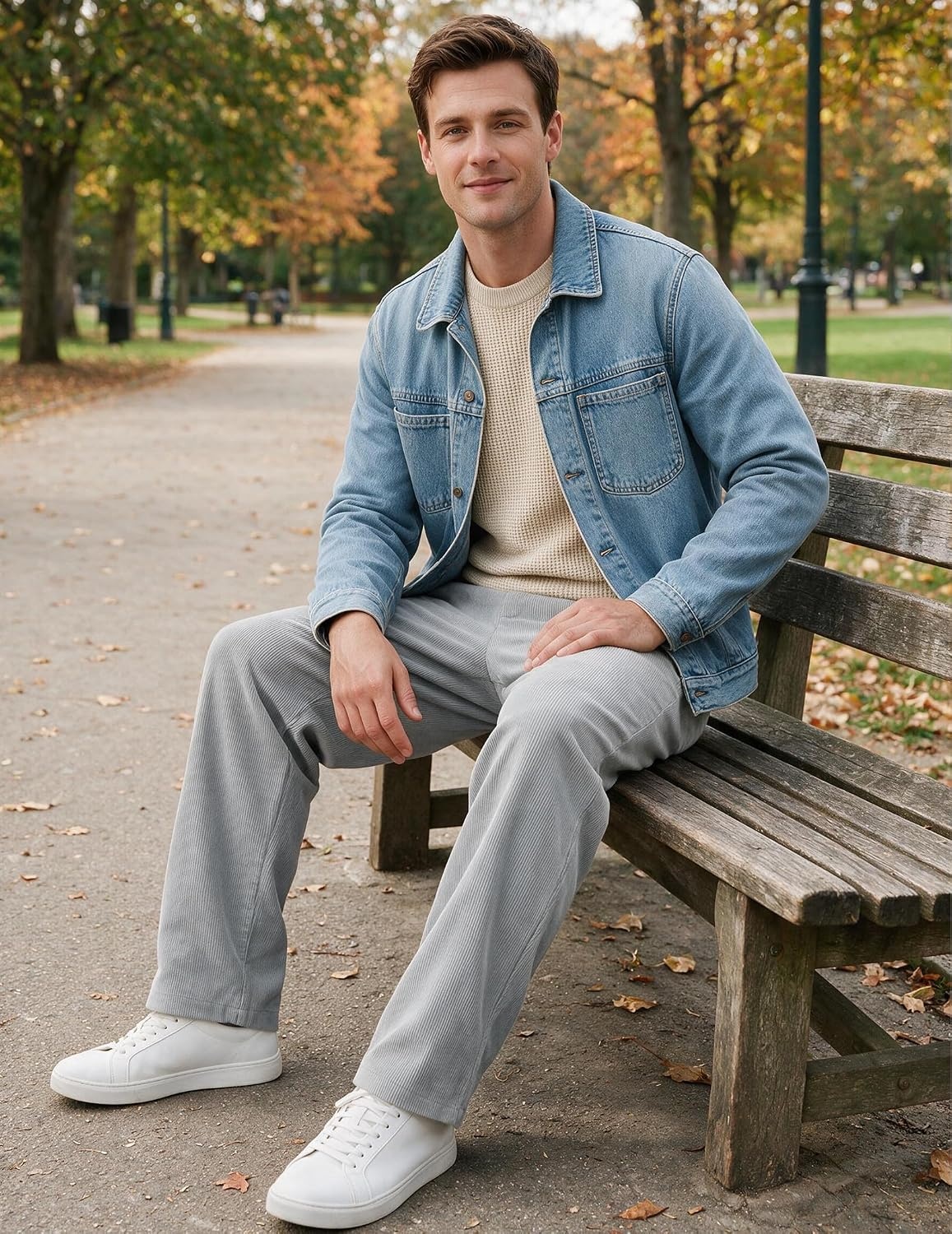 image:imageCOOFANDY Mens Corduroy Pant Straight Fit Flat Front Casual Dress SlacksLight Gray