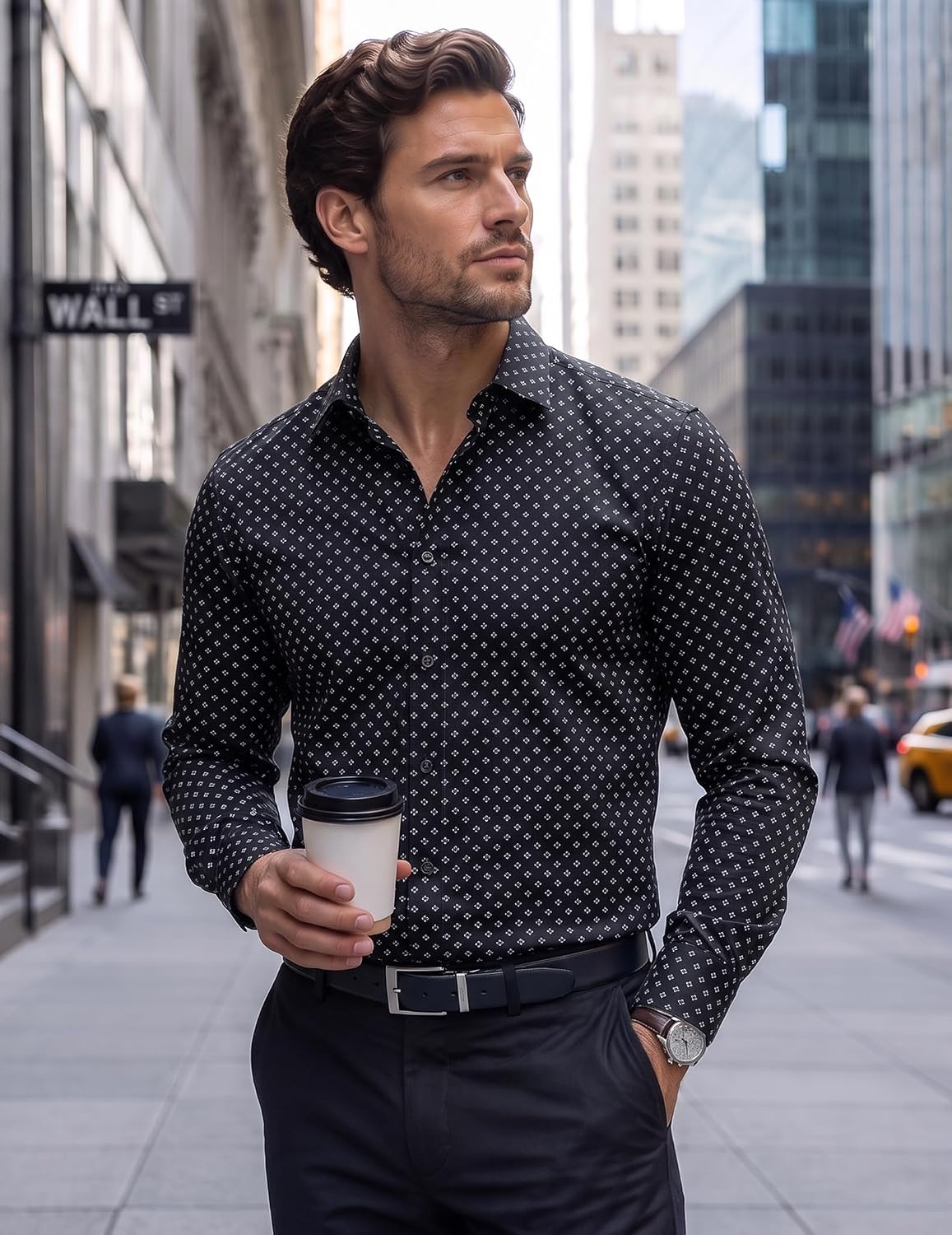 image:imageCOOFANDY Mens Dress Shirts Long Sleeve Button Down Shirts Regular Fit Business Casual ShirtsBlack White Geometric Square