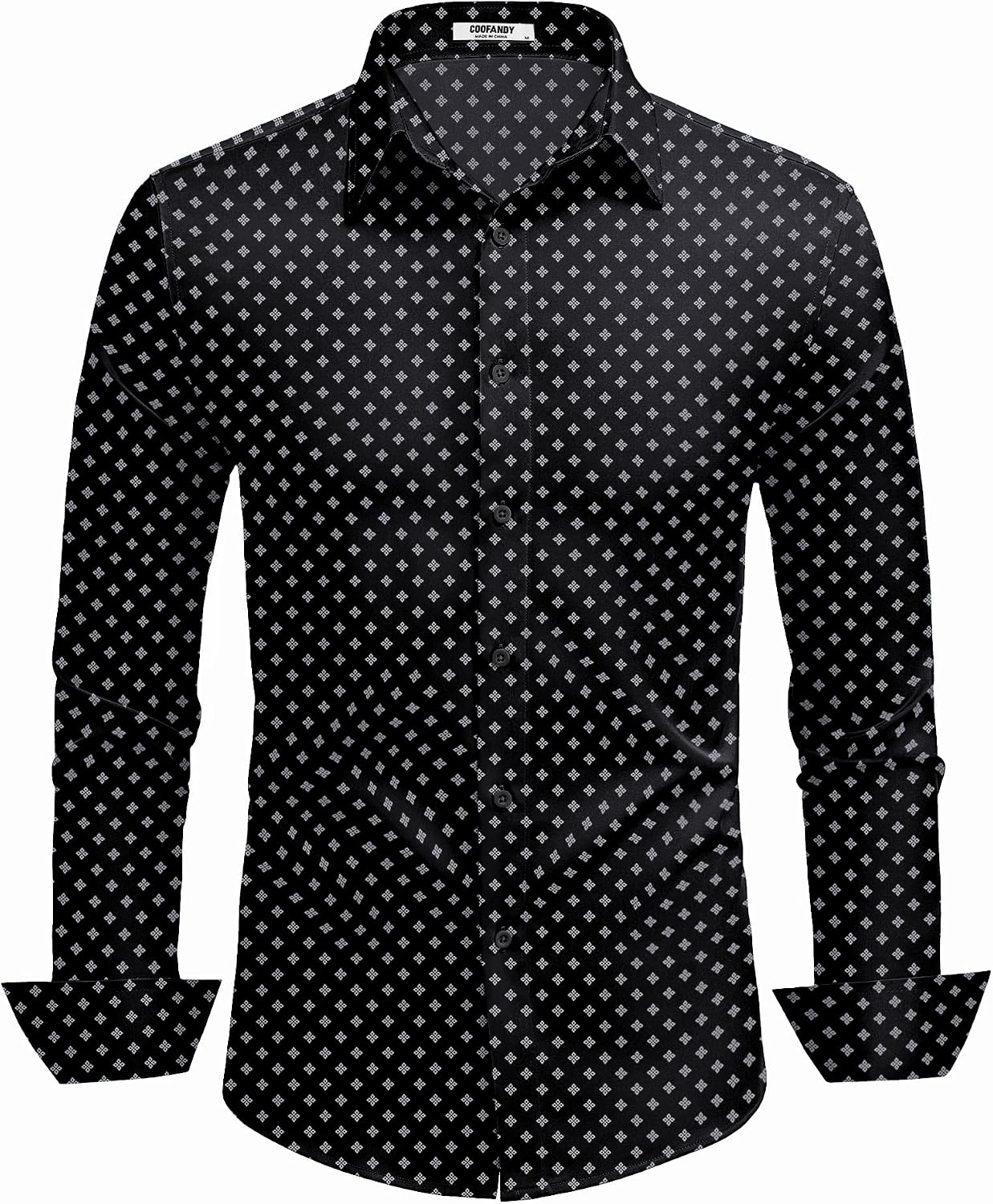 image:imageCOOFANDY Mens Dress Shirts Long Sleeve Button Down Shirts Regular Fit Business Casual ShirtsBlack White Geometric Square