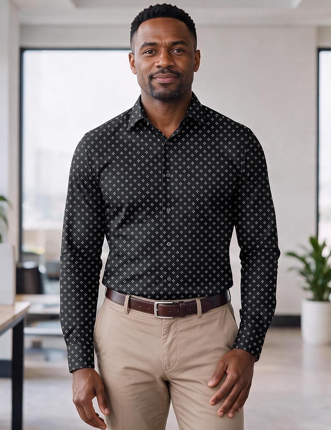 image:imageCOOFANDY Mens Dress Shirts Long Sleeve Button Down Shirts Regular Fit Business Casual ShirtsBlack White Geometric Square