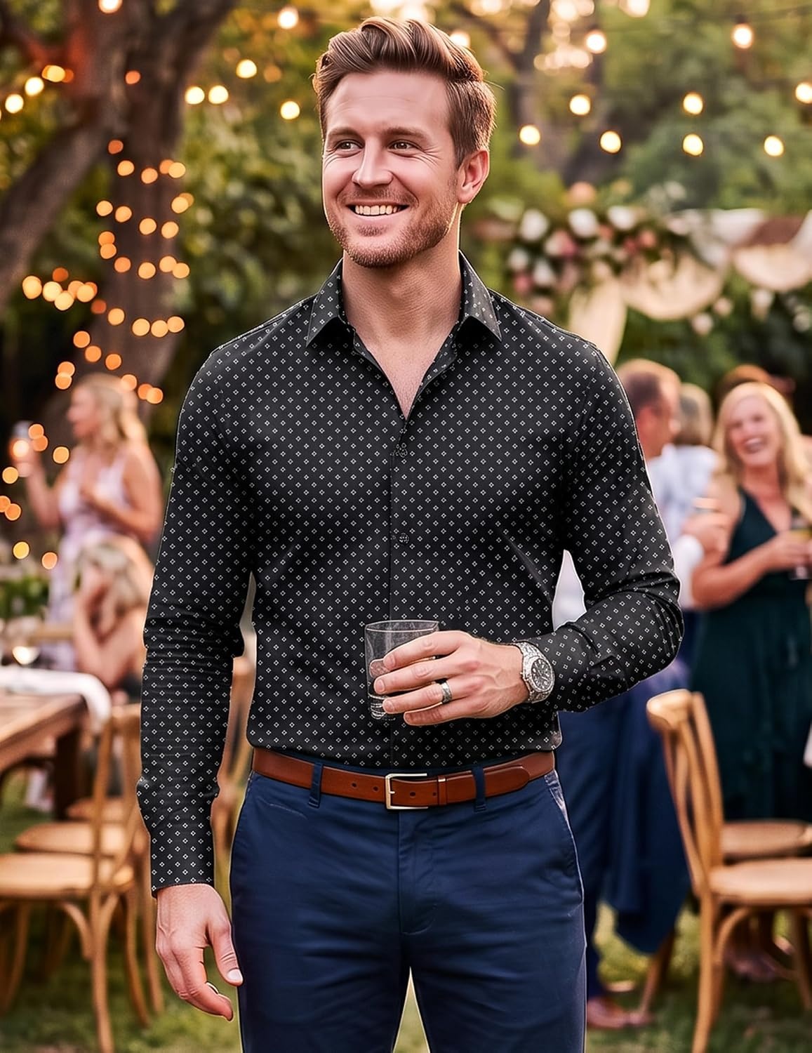 image:imageCOOFANDY Mens Dress Shirts Long Sleeve Button Down Shirts Regular Fit Business Casual ShirtsBlack White Geometric Square