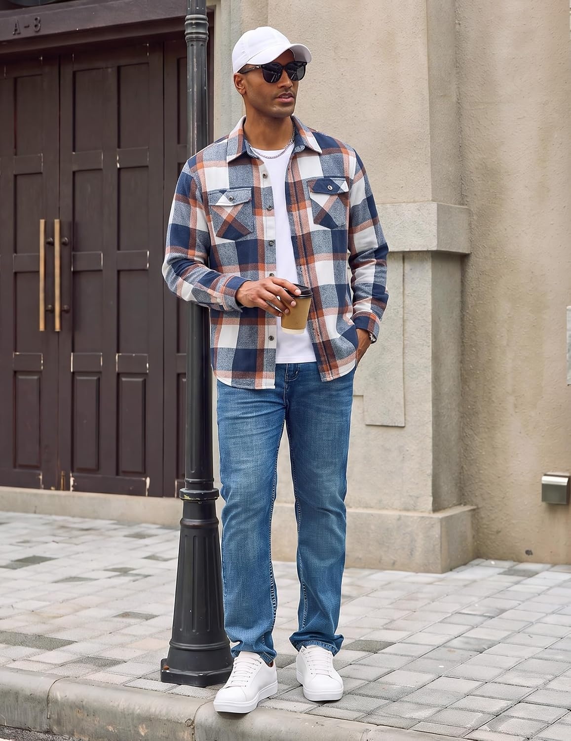 image:imageCOOFANDY Mens Flannel Shirt Jacket Long Sleeve Plaid Shacket with PocketsBlackkhaki