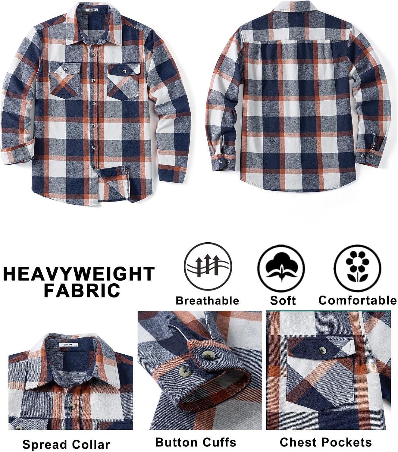 image:imageCOOFANDY Mens Flannel Shirt Jacket Long Sleeve Plaid Shacket with PocketsBlackkhaki