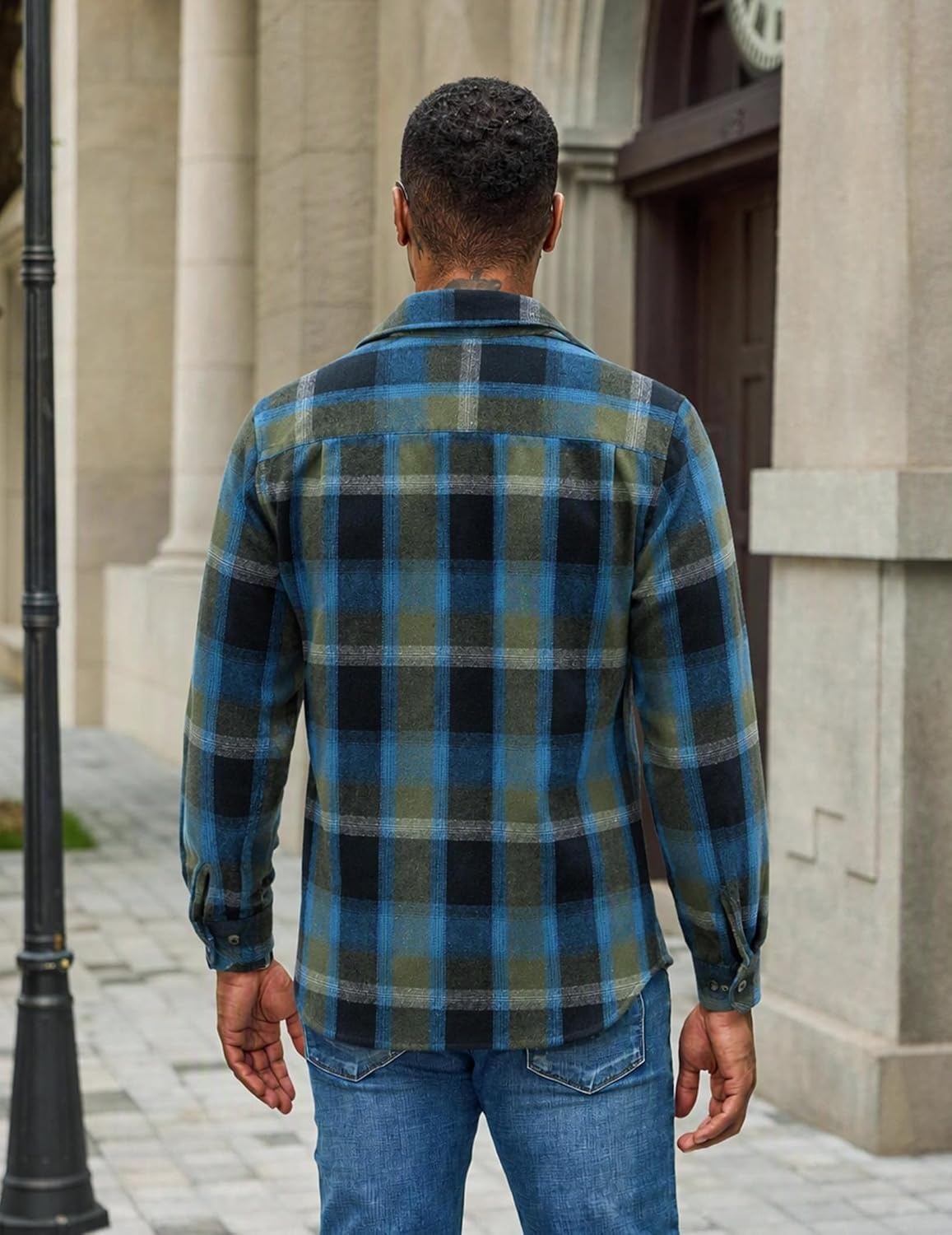 image:imageCOOFANDY Mens Flannel Shirt Jacket Long Sleeve Plaid Shacket with PocketsBlue