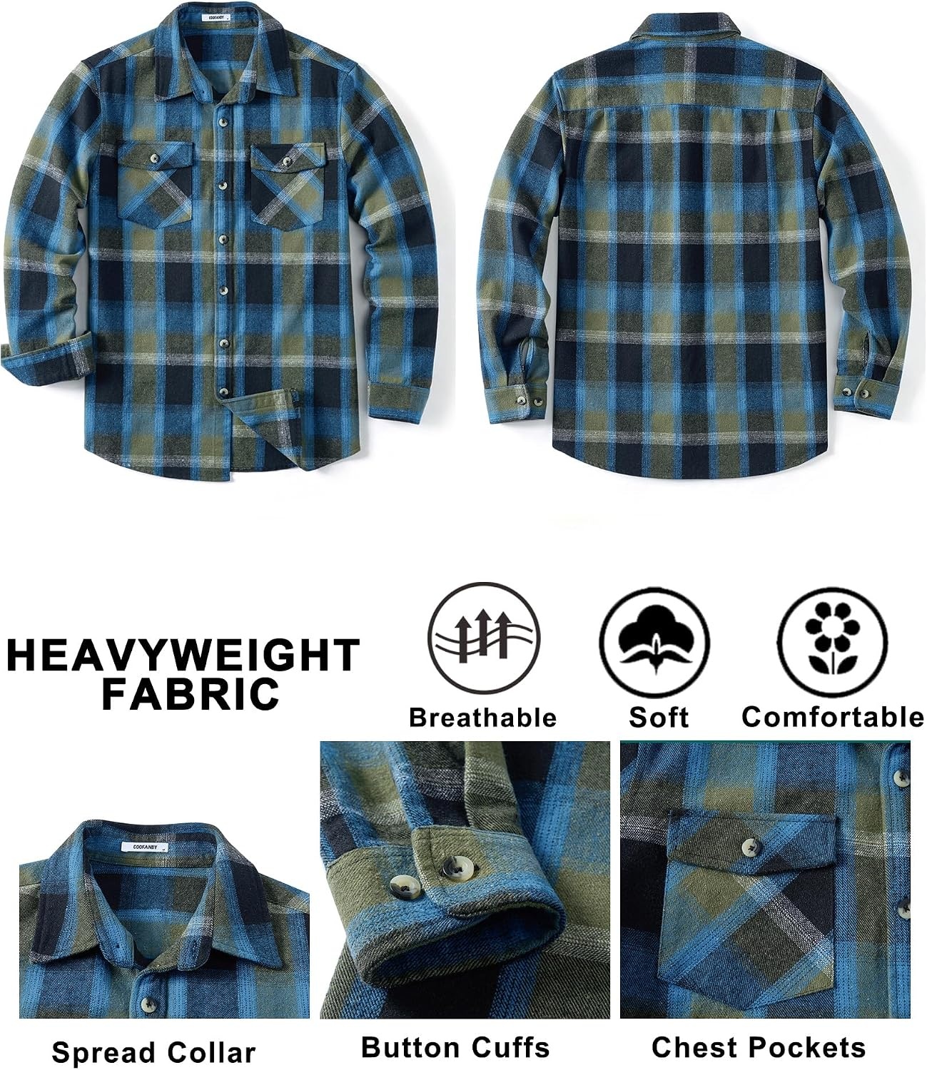 image:imageCOOFANDY Mens Flannel Shirt Jacket Long Sleeve Plaid Shacket with PocketsBlue