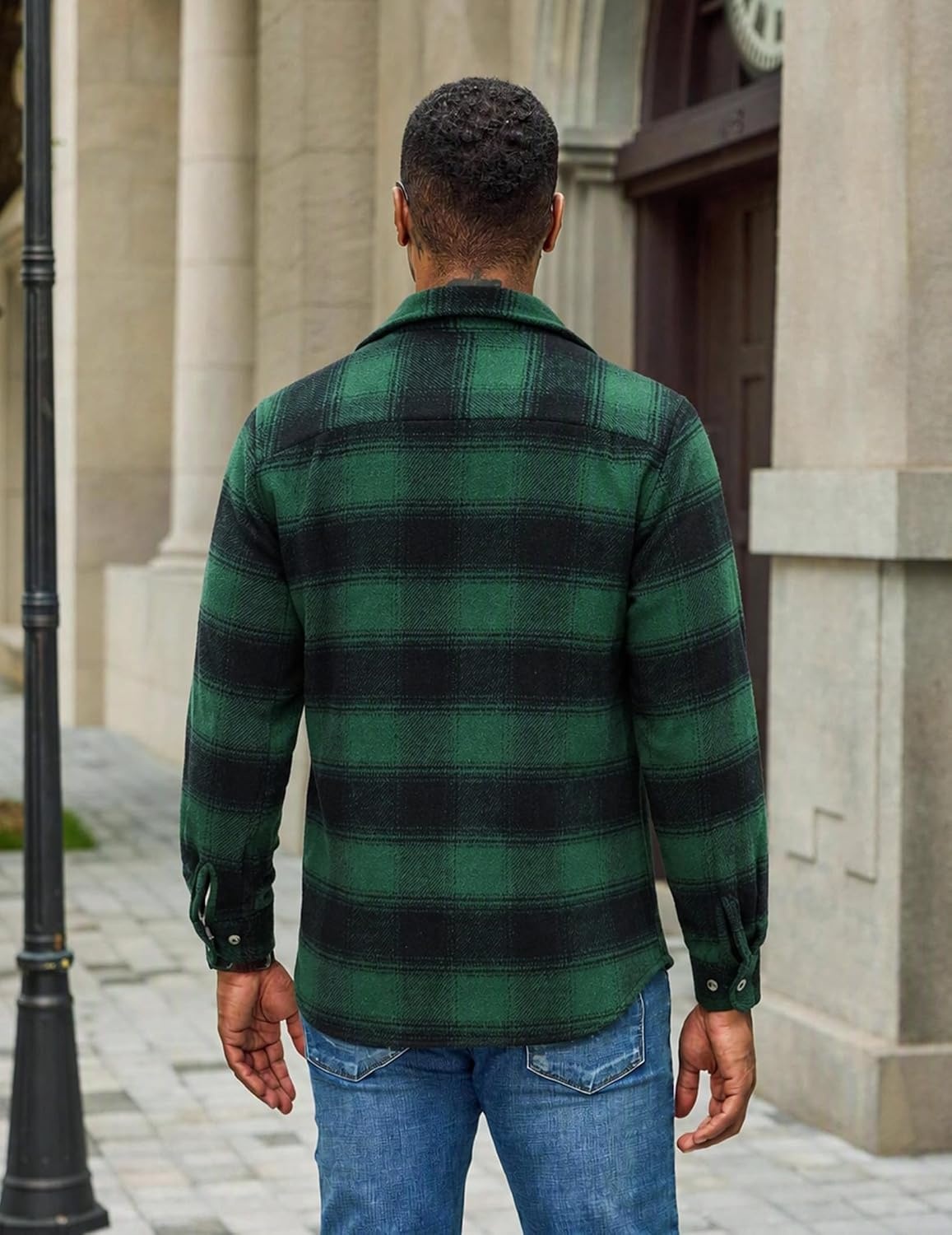 image:imageCOOFANDY Mens Flannel Shirt Jacket Long Sleeve Plaid Shacket with PocketsDark Green