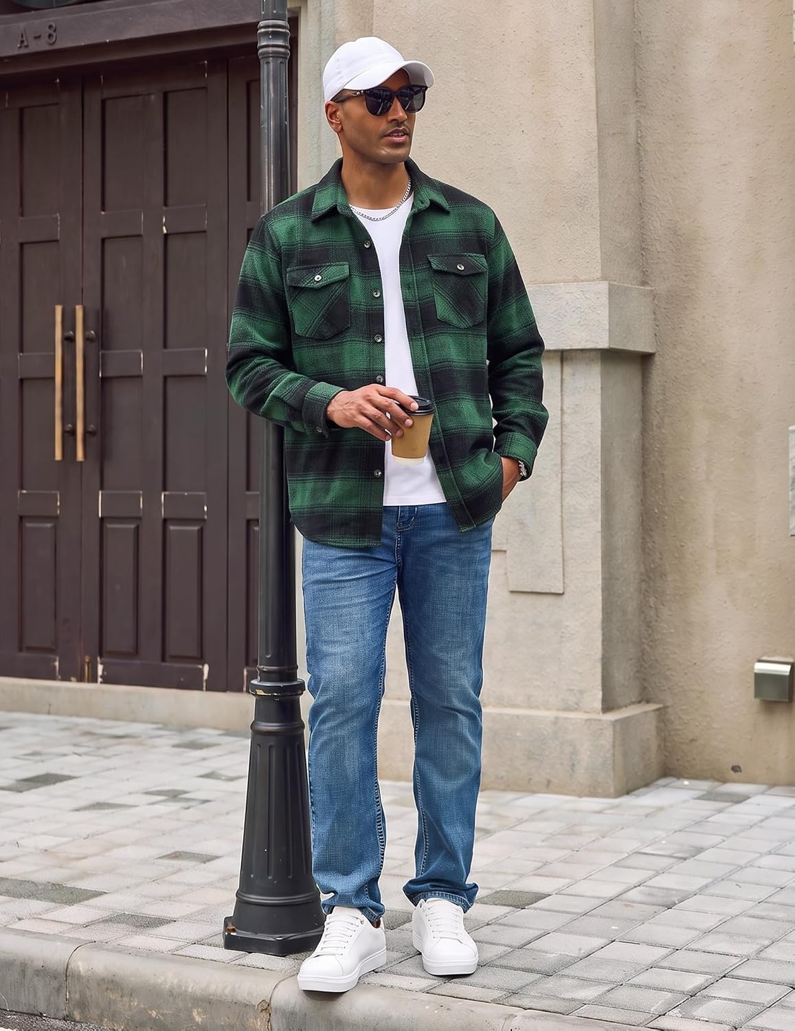 image:imageCOOFANDY Mens Flannel Shirt Jacket Long Sleeve Plaid Shacket with PocketsDark Green