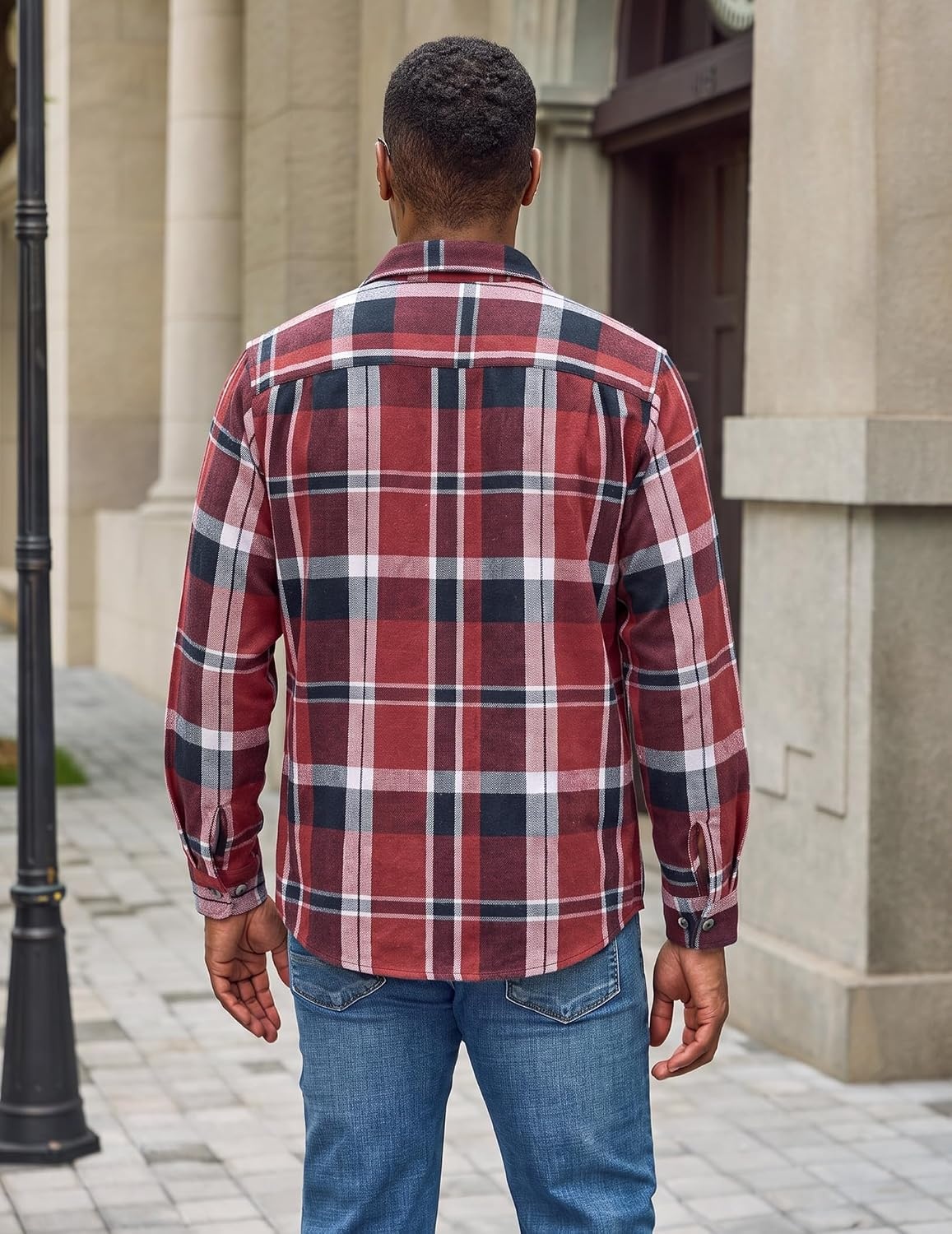 image:imageCOOFANDY Mens Flannel Shirt Jacket Long Sleeve Plaid Shacket with PocketsRed