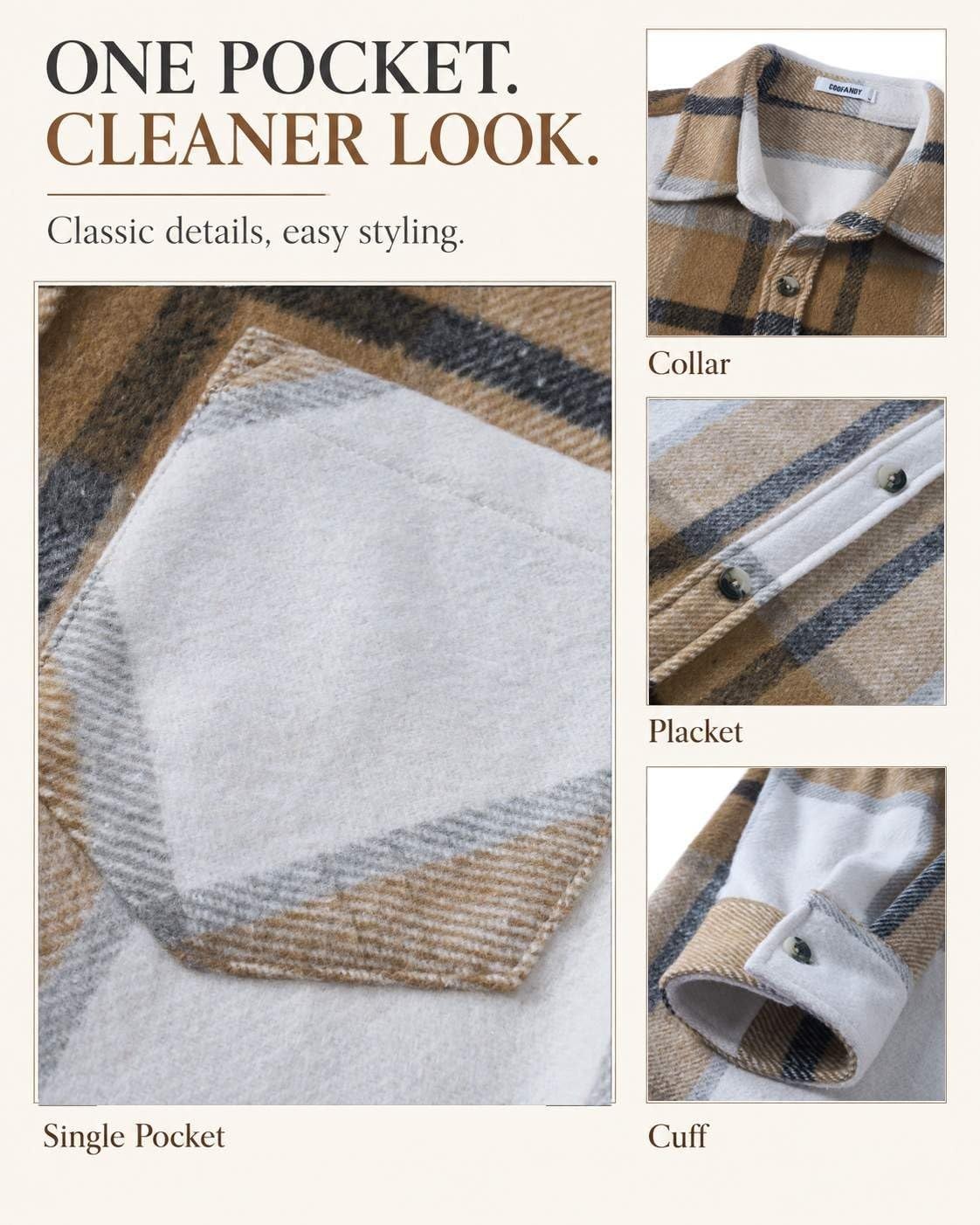 image:imageCOOFANDY Mens Flannel Shirts Long Sleeve Plaid Button Down Shirt Jackets01light Khaki Plaid