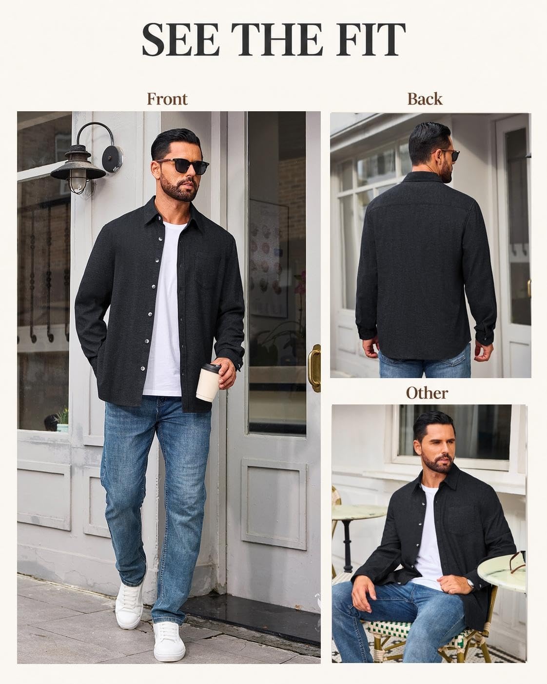 image:imageCOOFANDY Mens Flannel Shirts Long Sleeve Plaid Button Down Shirt JacketsBlack