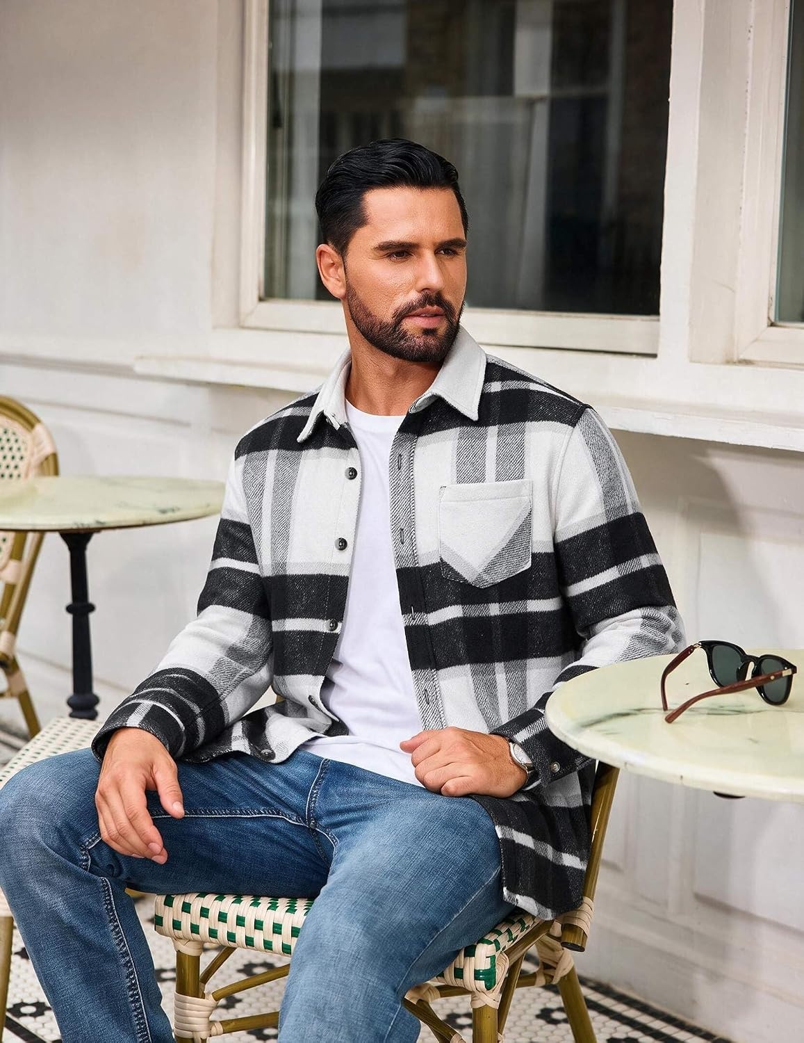 image:imageCOOFANDY Mens Flannel Shirts Long Sleeve Plaid Button Down Shirt JacketsBlack Plaid