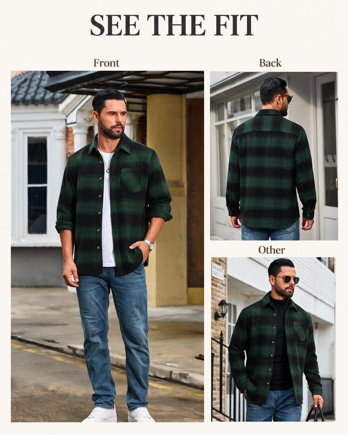 image:imageCOOFANDY Mens Flannel Shirts Long Sleeve Plaid Button Down Shirt JacketsGreen Black Plaid