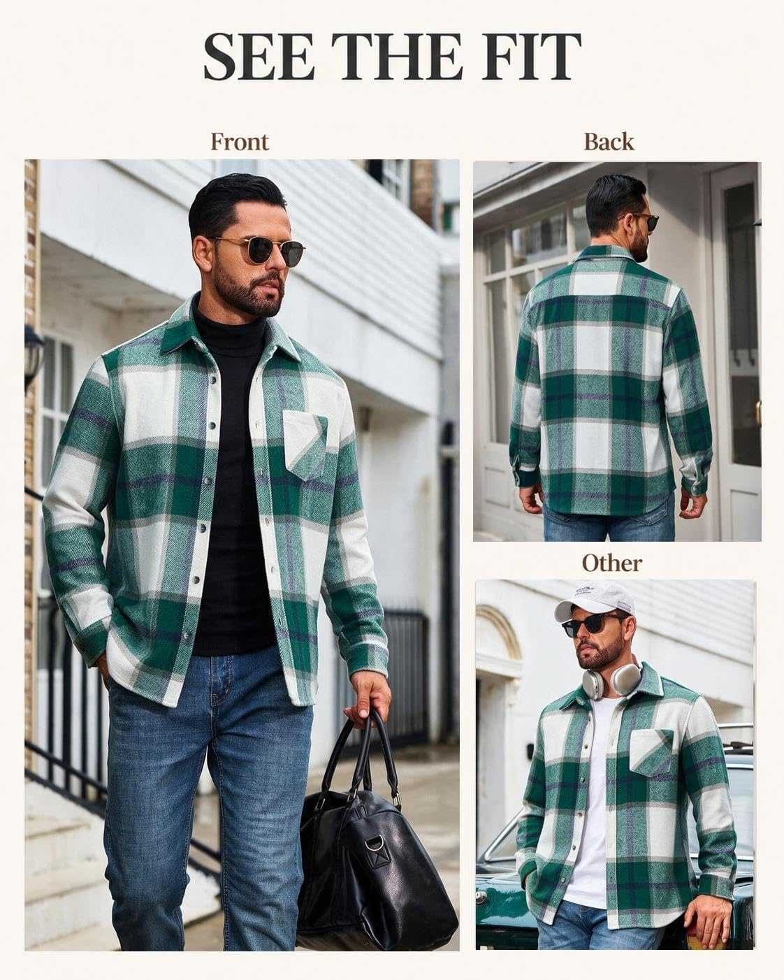 image:imageCOOFANDY Mens Flannel Shirts Long Sleeve Plaid Button Down Shirt JacketsGreen Plaid
