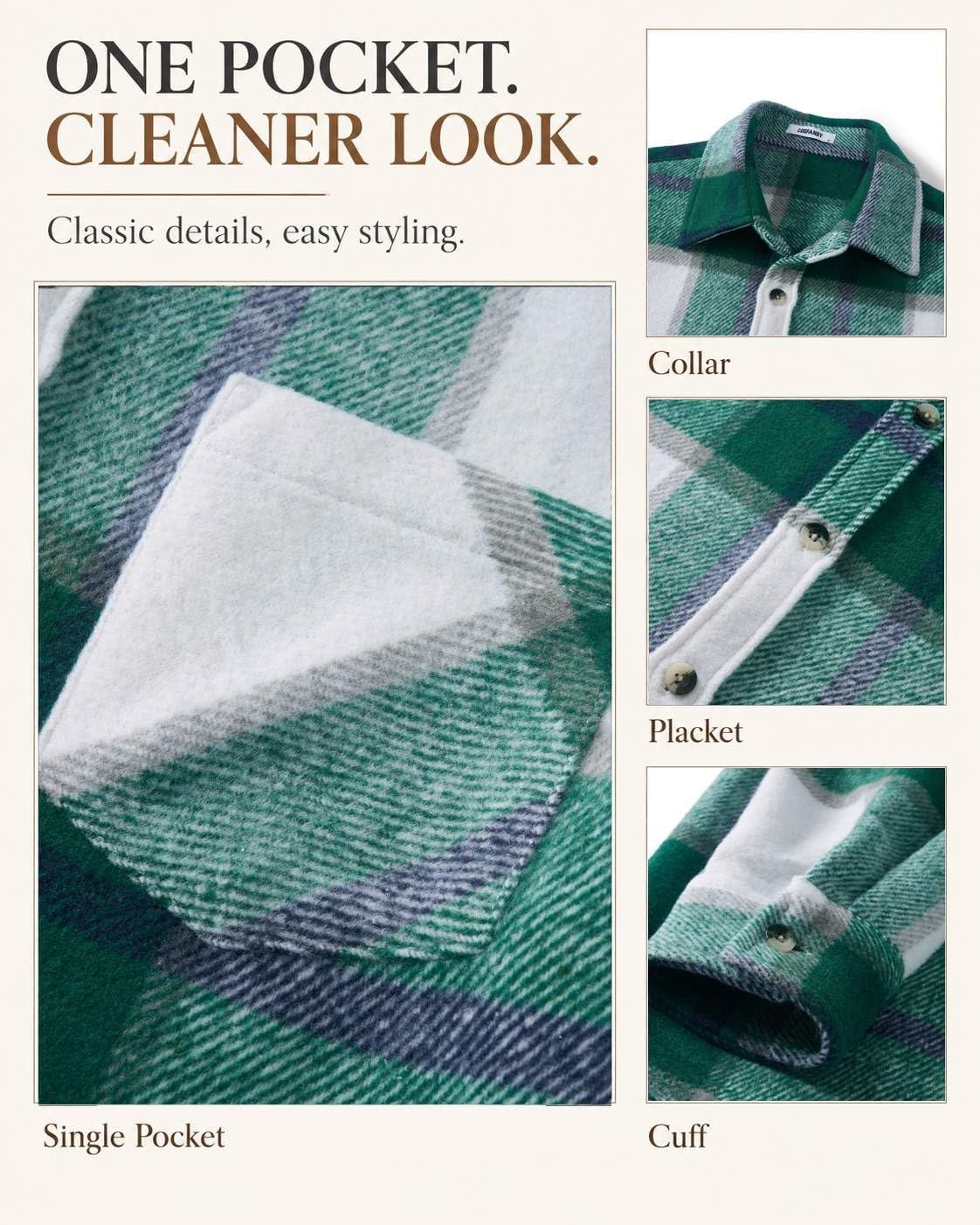 image:imageCOOFANDY Mens Flannel Shirts Long Sleeve Plaid Button Down Shirt JacketsGreen Plaid