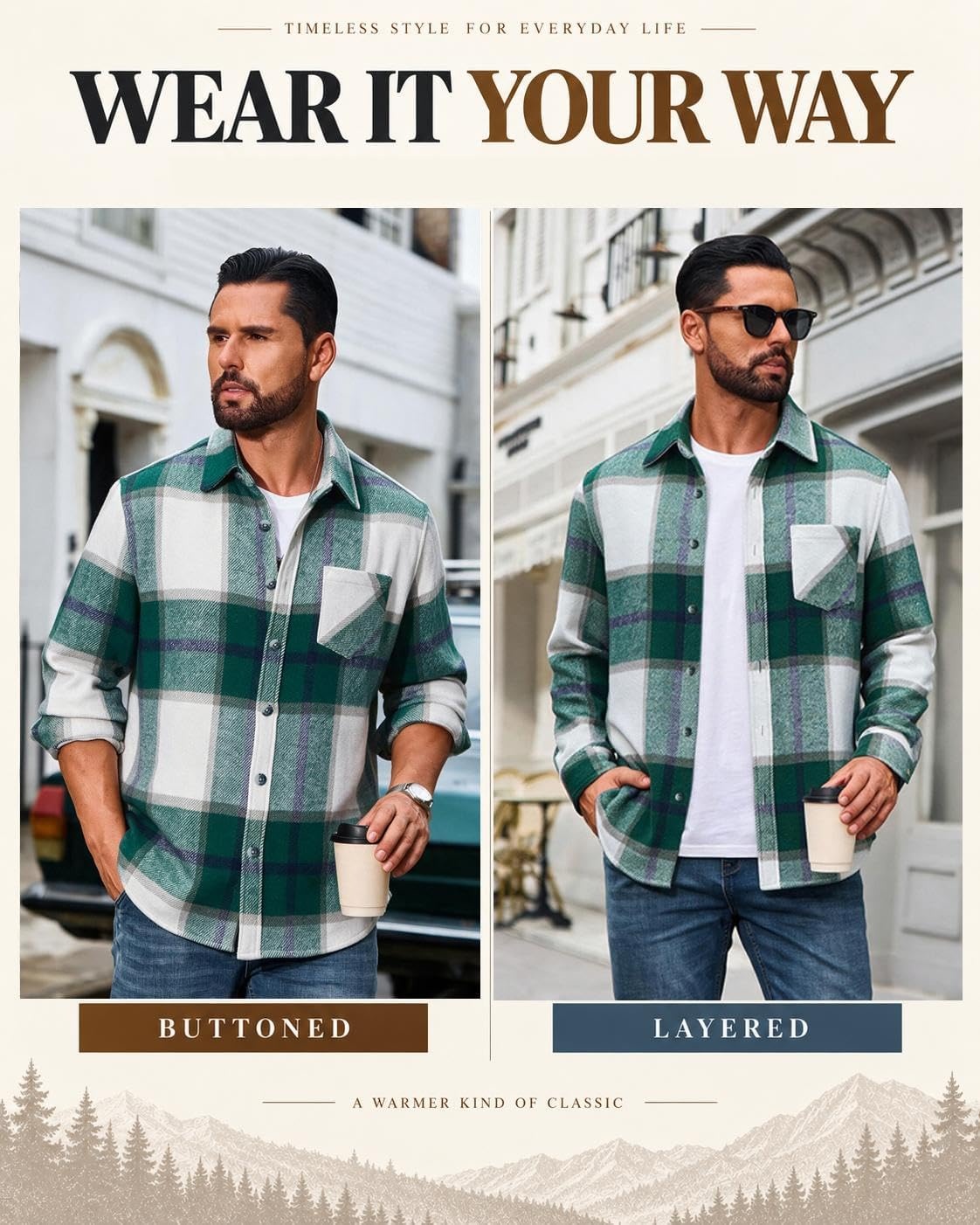 image:imageCOOFANDY Mens Flannel Shirts Long Sleeve Plaid Button Down Shirt JacketsGreen Plaid