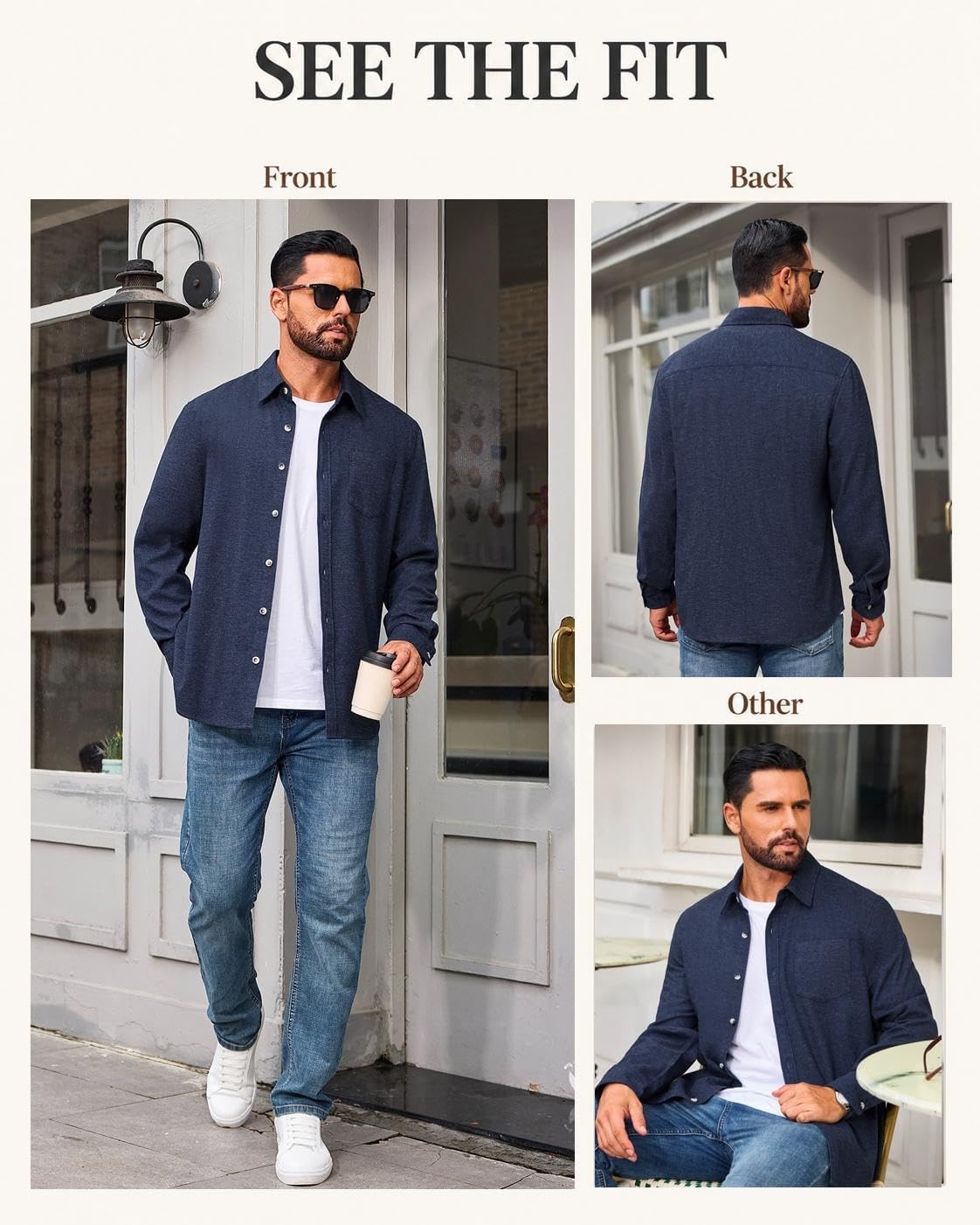 image:imageCOOFANDY Mens Flannel Shirts Long Sleeve Plaid Button Down Shirt JacketsNavy Blue