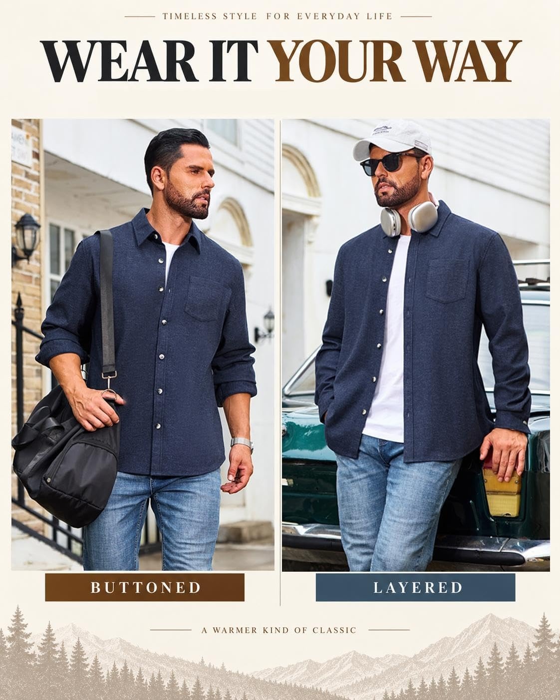 image:imageCOOFANDY Mens Flannel Shirts Long Sleeve Plaid Button Down Shirt JacketsNavy Blue